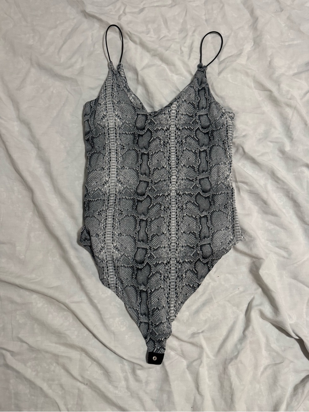 gaze Gray Snake-Print One-Piece Bodysuit with Thin Straps